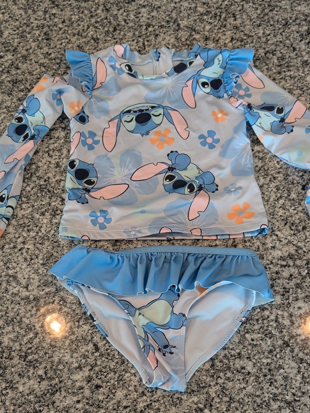 Disney Light Blue Stitch Floral Rash Guard Two-Piece Swim Set